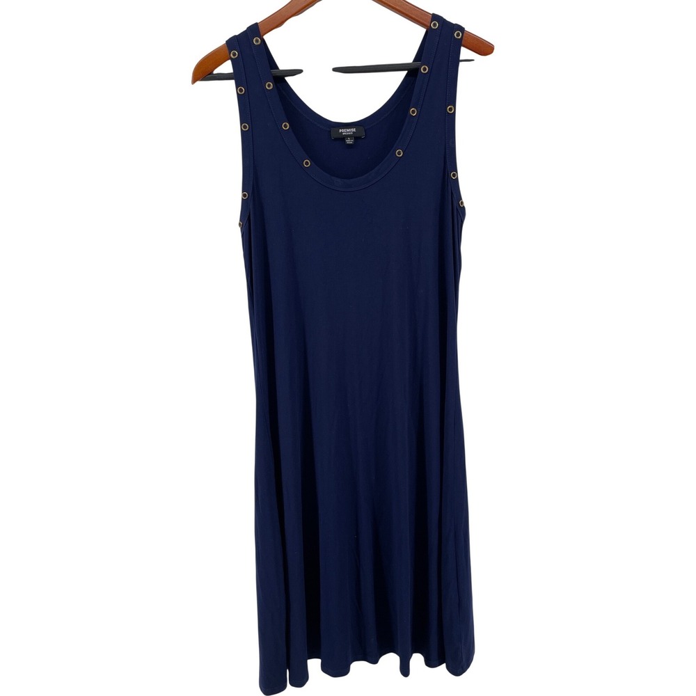 Sleeveless Tank Dress Womens Large Navy Blue Gold Grommet Nautical Coastal Vacay